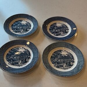 Blue and White Porcelain Dessert or salad  4 Plates